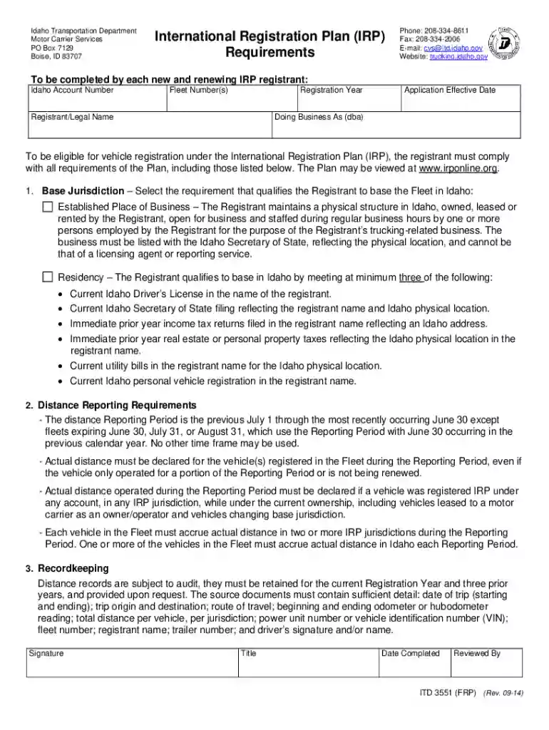 idaho irp requirements form Preview on Page 1