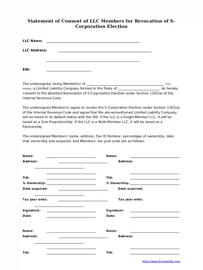 Statement of Consent of LLC Members for Revocation of S-Corporation Election Preview on Page 1