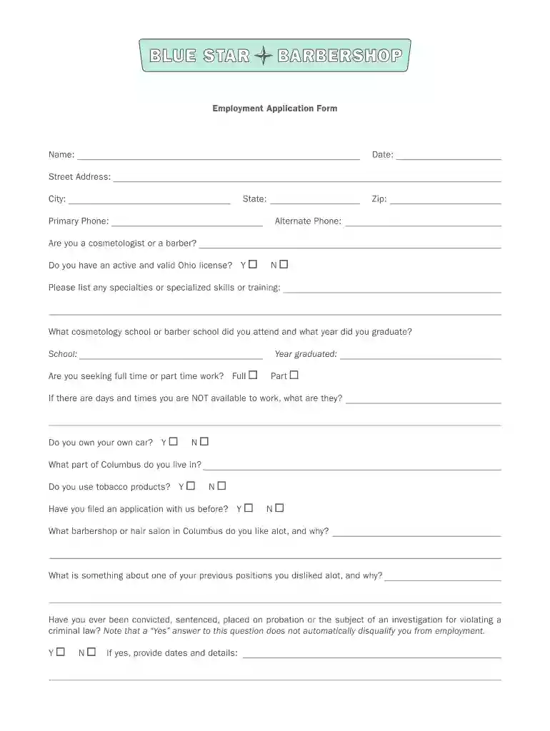 barber shop form Preview on Page 1