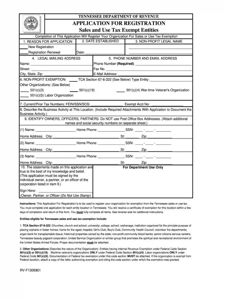 tax exempt form tn Preview on Page 1