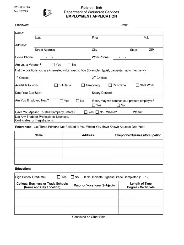 employment application Preview on Page 1