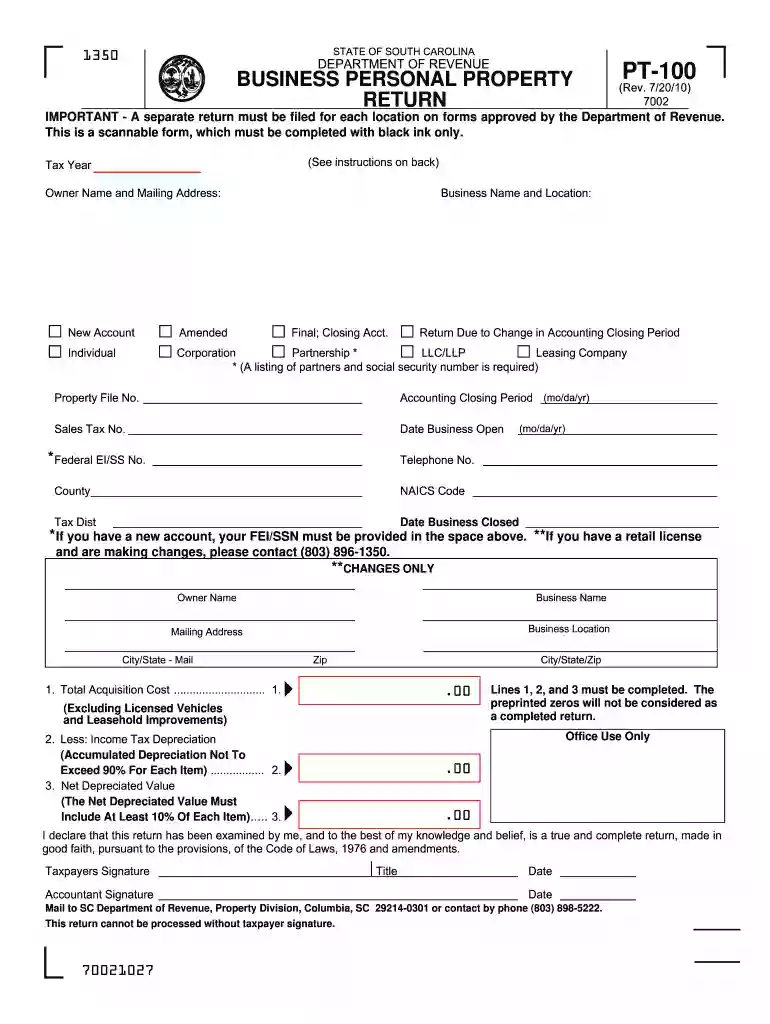 sc pt 100 online 2010 form Preview on Page 1