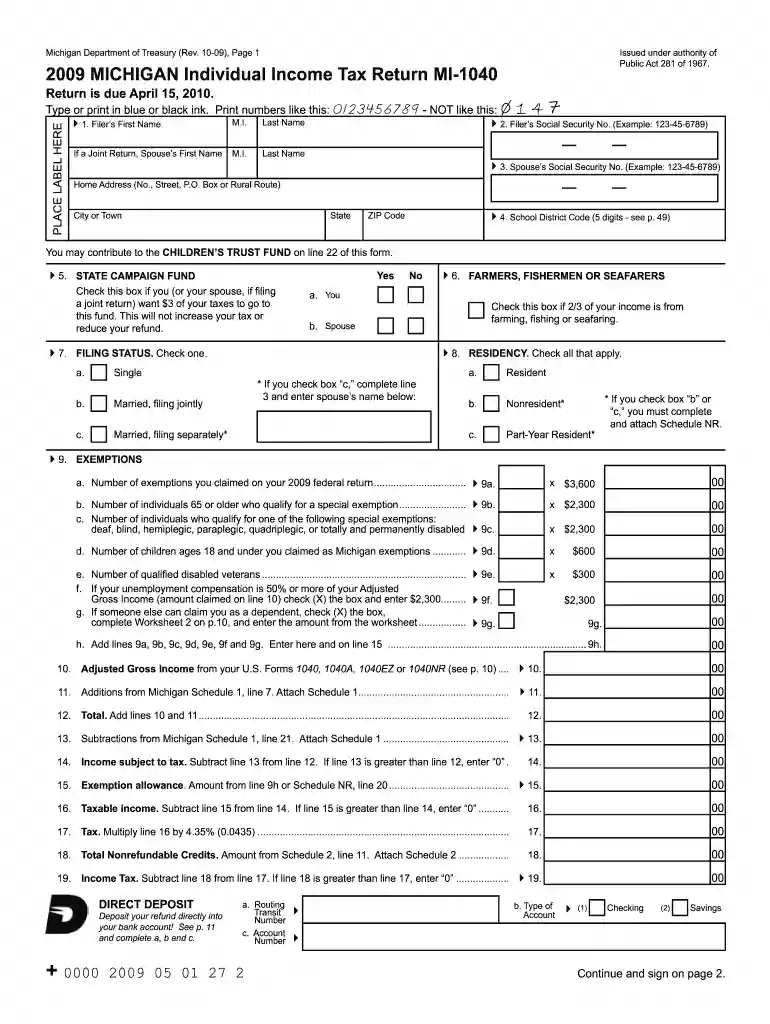 2009 michigan form Preview on Page 1