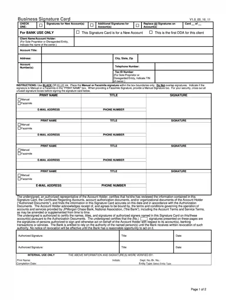 chase bank signature card Preview on Page 1