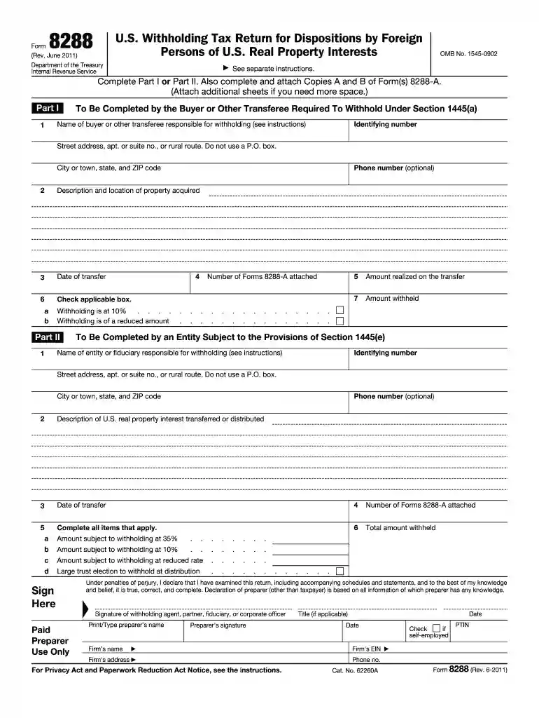 Form 8288 (Rev. June 2011 ) - Internal Revenue Service Preview on Page 1