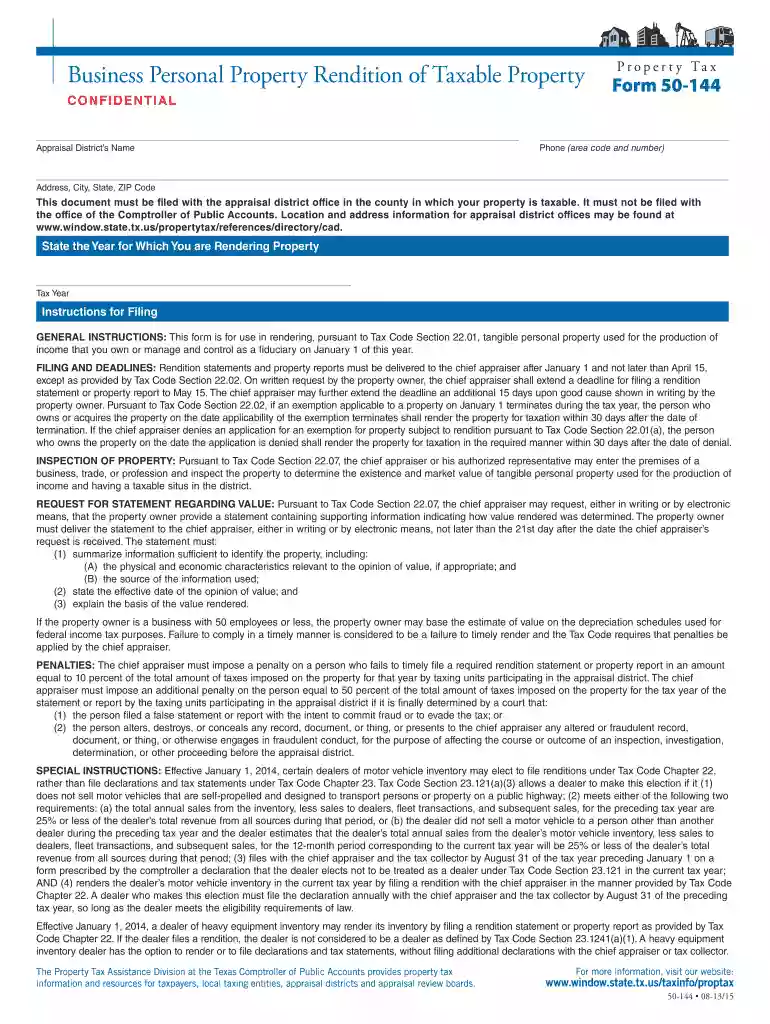 Business Personal Property Rendition of Taxable Property Preview on Page 1