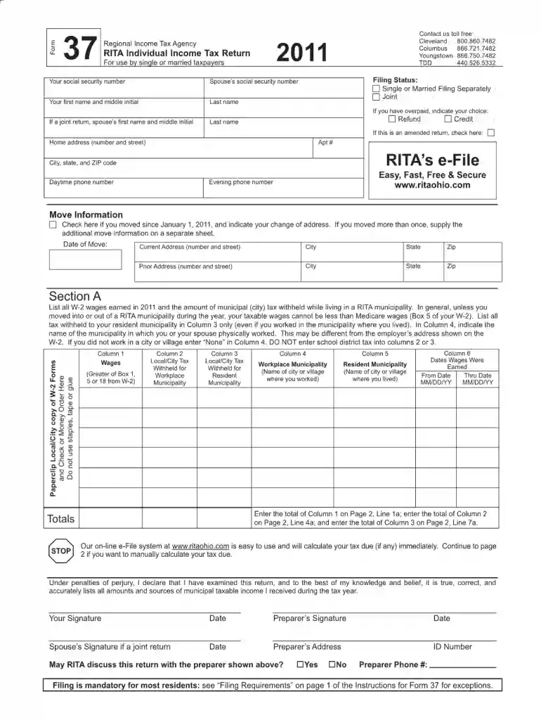 rita form 37 Preview on Page 1