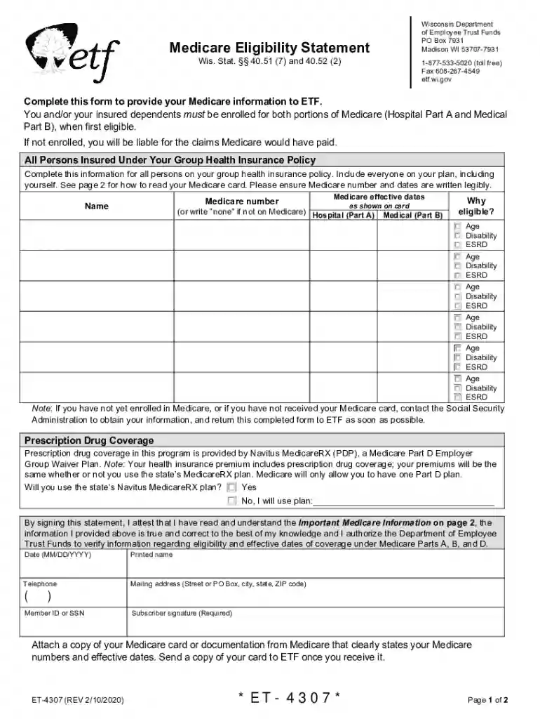 Medicare Eligibility Statement - Wisconsin Department of Preview on Page 1