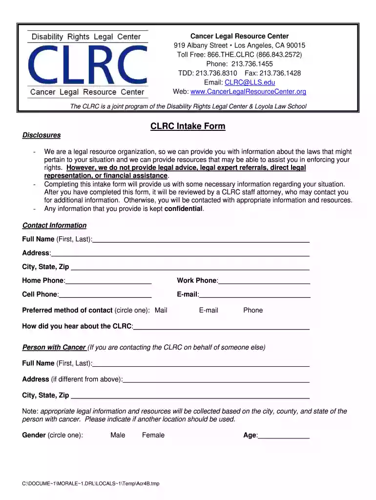 CLRC Intake - Disability Rights Legal Center - disabilityrightslegalcenter Preview on Page 1