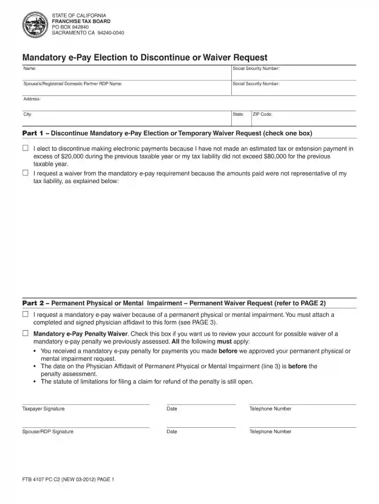 ftb 4107 pc 2012 form Preview on Page 1