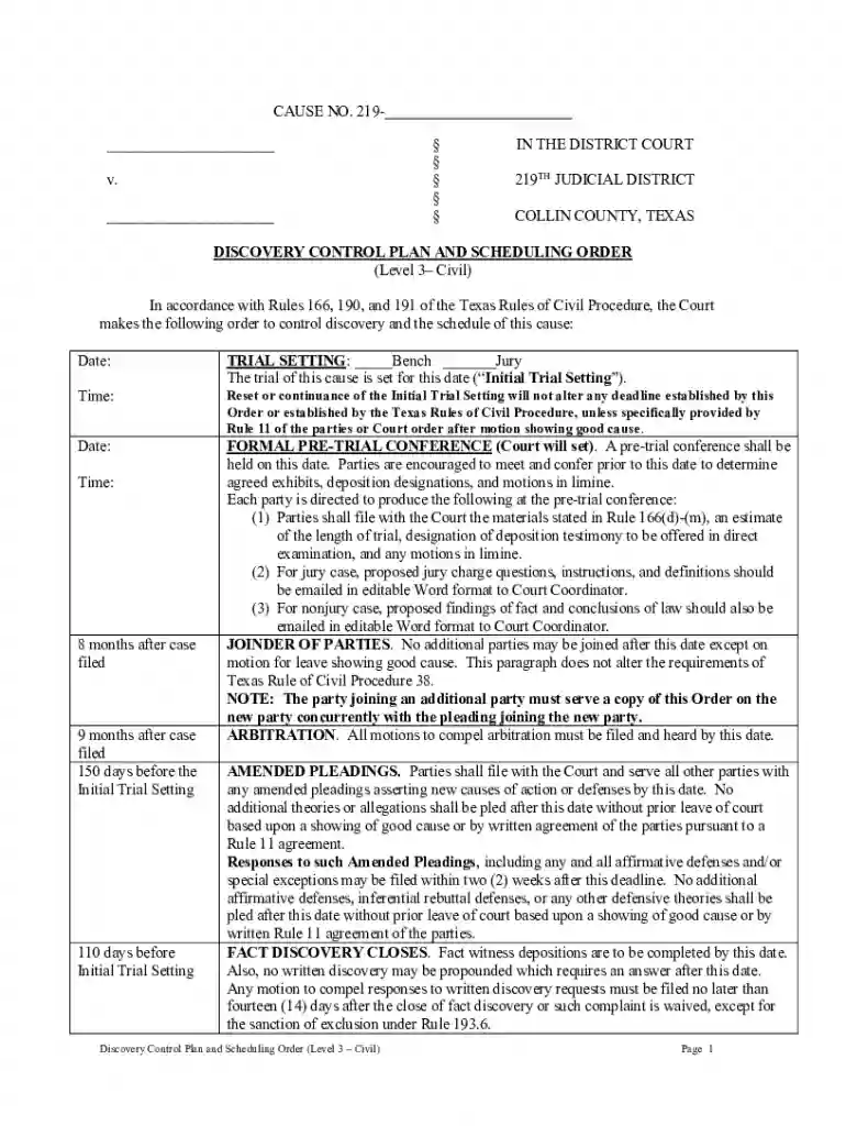 219th Level 3 Civil Docket Control Order Preview on Page 1