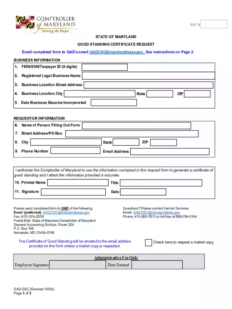 maryland good standing certificate Preview on Page 1
