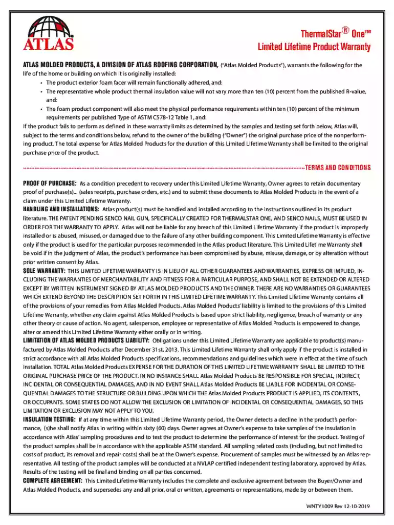 Warranty - 1Atlas Molded Products - ThermalStar. Warranty for Atlas Molded Products (formerly Atlas EPS) Preview on Page 1