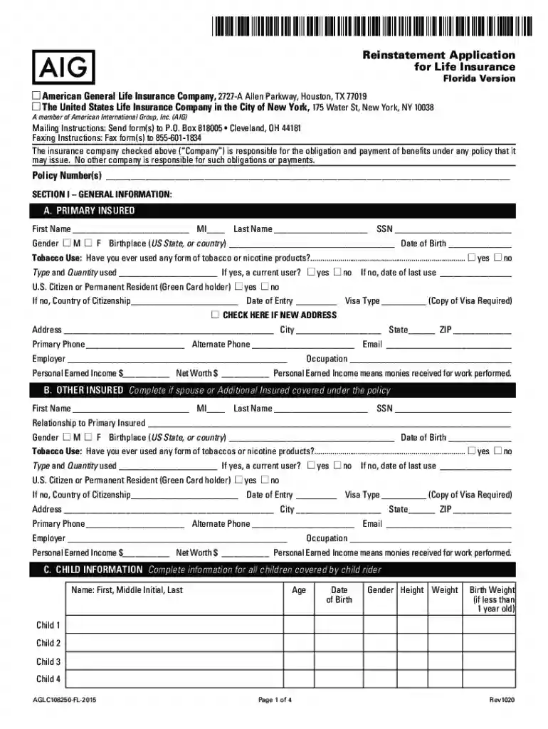 florida aig reinstatement form Preview on Page 1