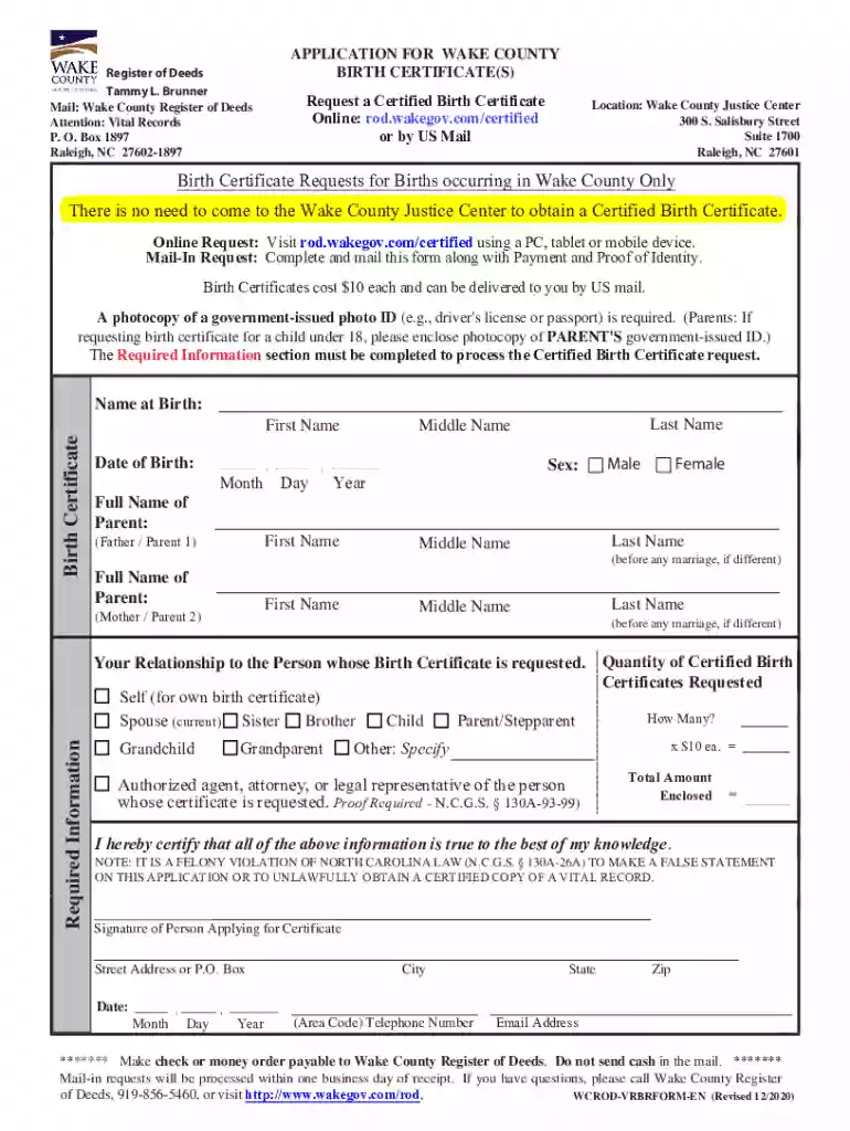 wake county birth certificate Preview on Page 1