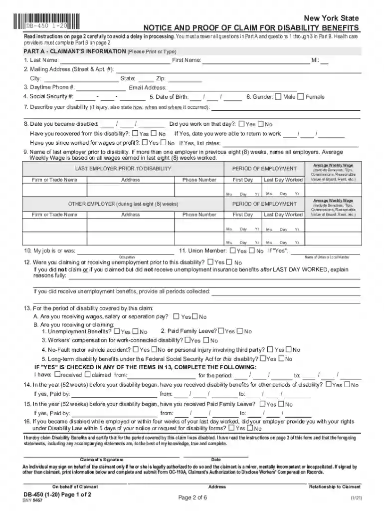 new york state disability claim form Preview on Page 1
