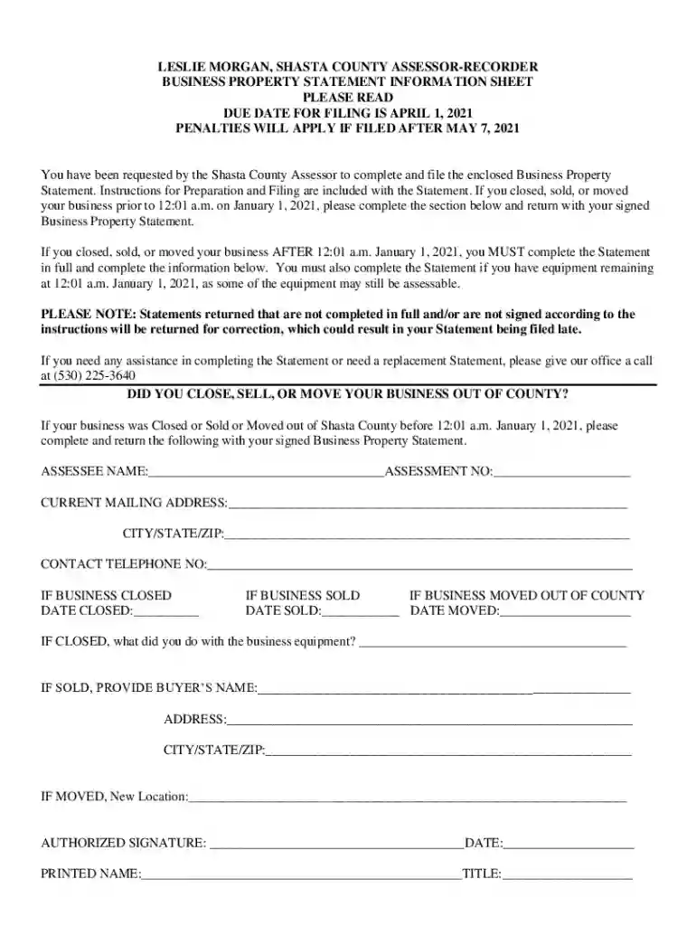 shasta county business property statement Preview on Page 1