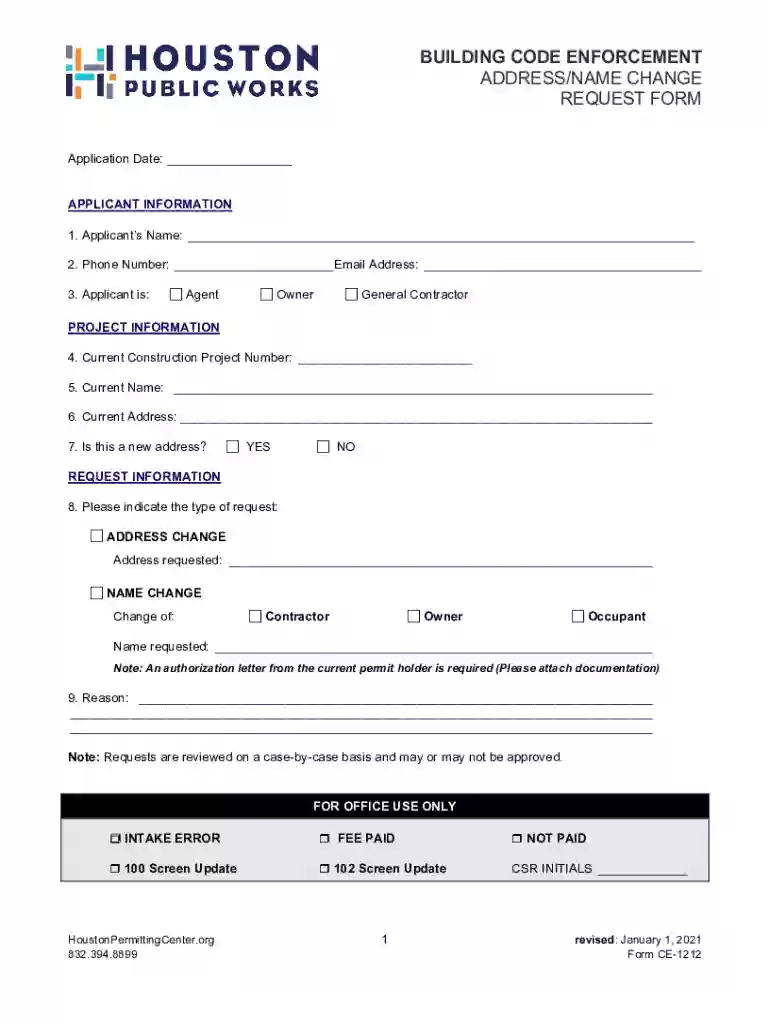 Get the building code enforcement address/name change request form Preview on Page 1
