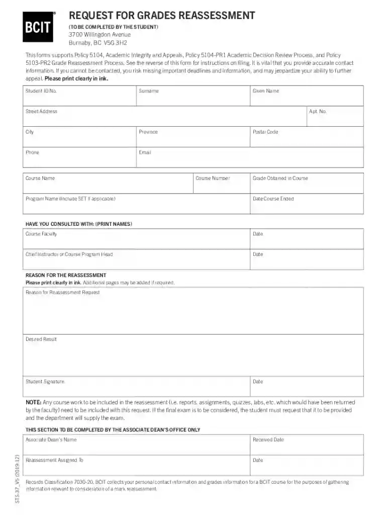 REQUEST FOR GRADES REASSESSMENT Preview on Page 1