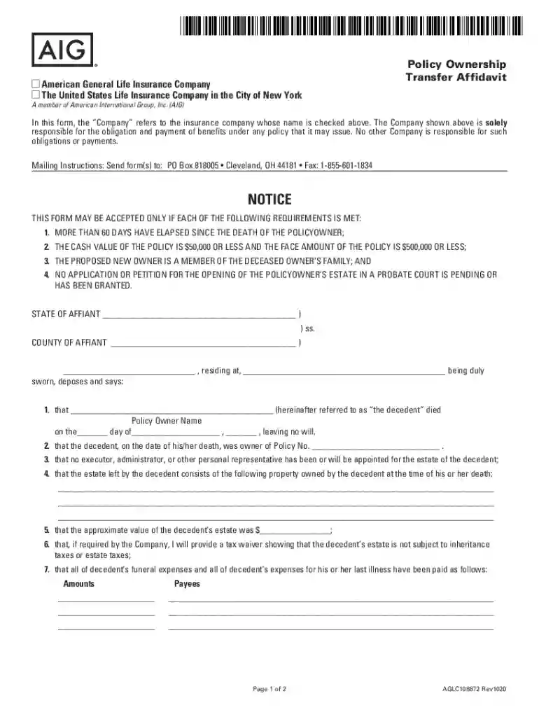 affidavit of ownership sample Preview on Page 1
