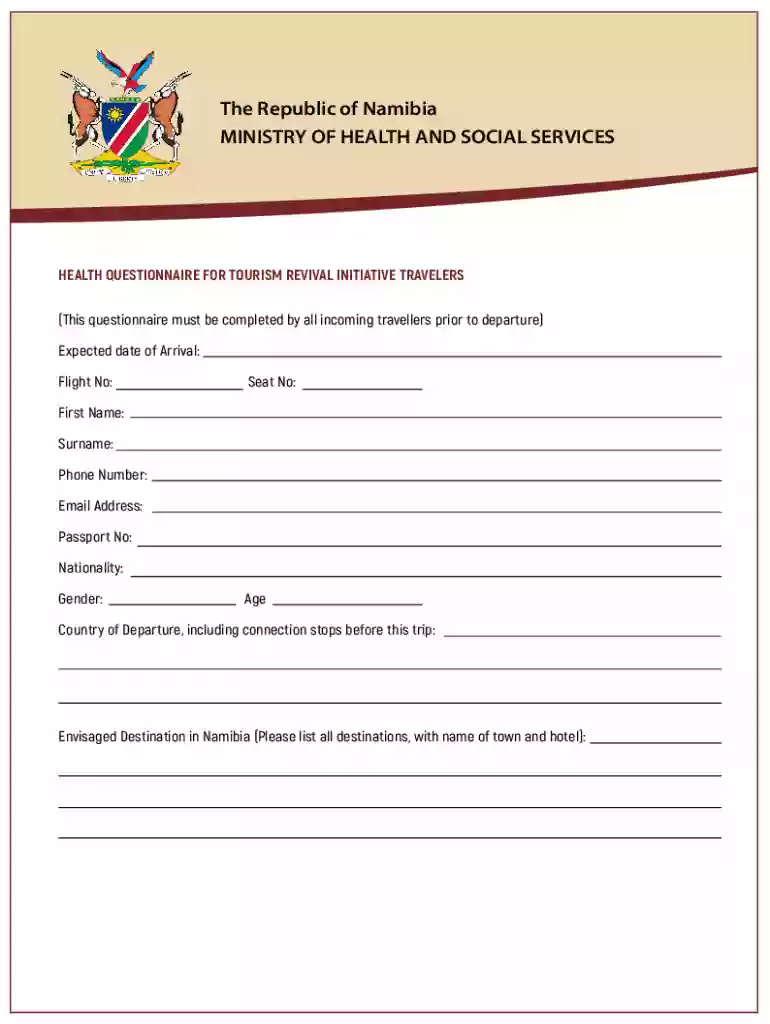 namibia travel health questionnaire Preview on Page 1