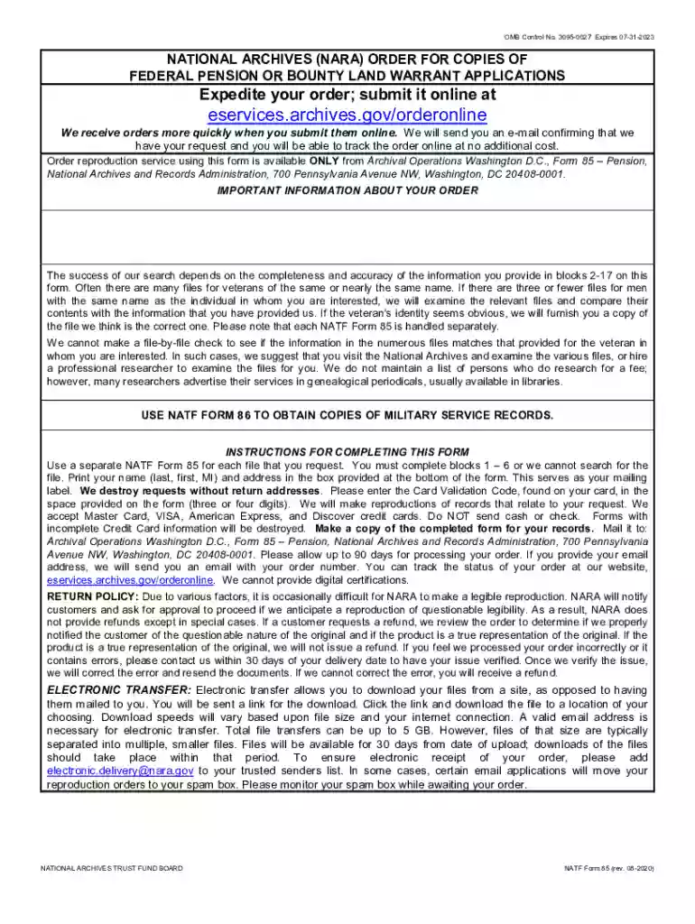 natf form 85 Preview on Page 1