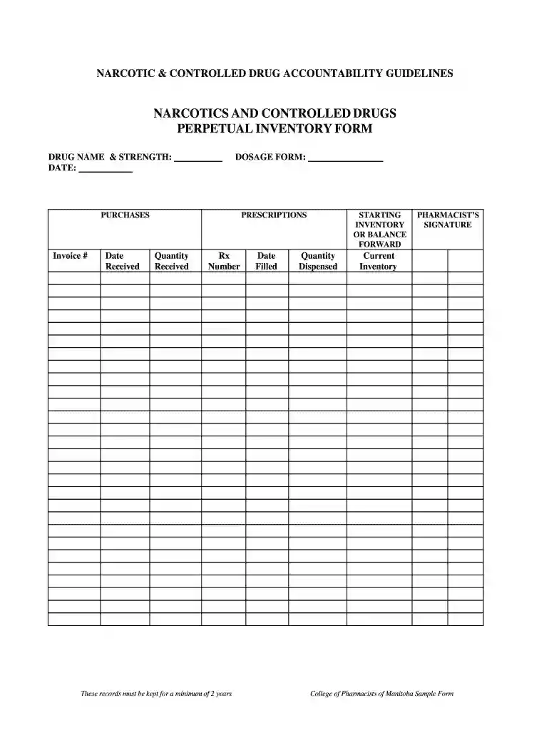 controlled substance perpetual inventory log Preview on Page 1