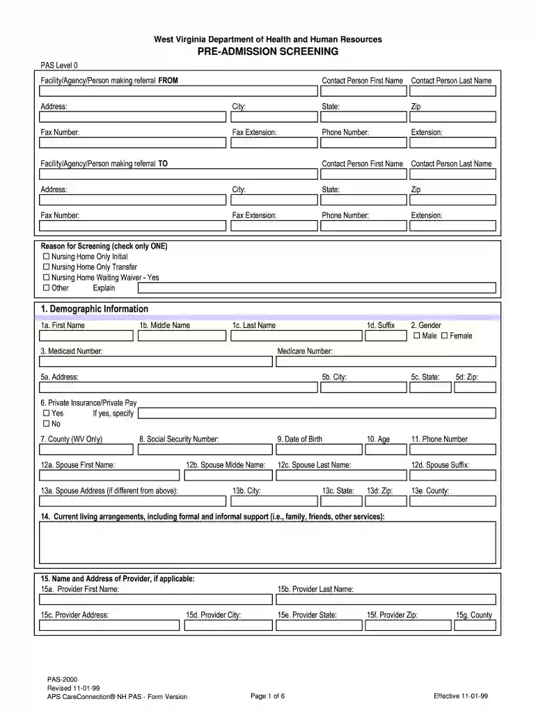 wv pas form for nursing home Preview on Page 1