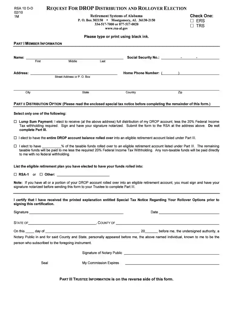 request for drop distribution and rollover election Preview on Page 1