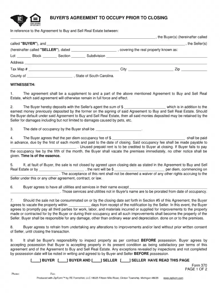 agreement to occupy prior to closing florida 2006 form Preview on Page 1