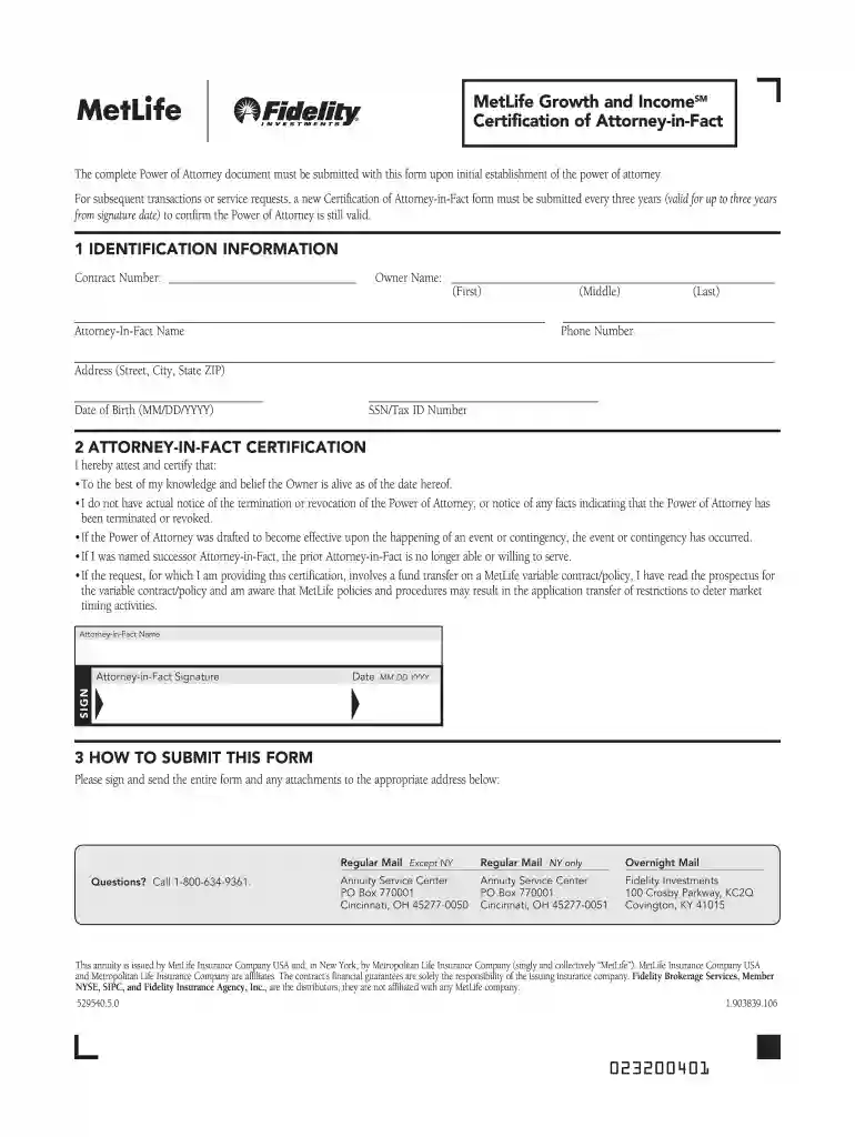 certification attorney fact metlife Preview on Page 1