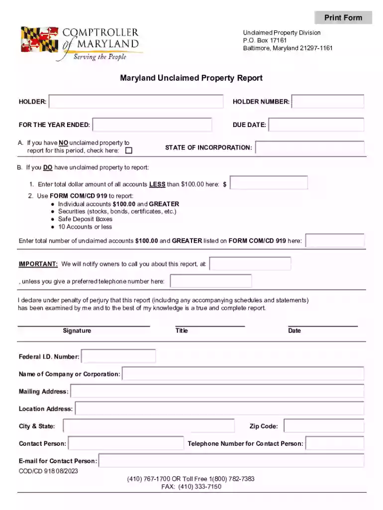 maryland unclaimed property report Preview on Page 1