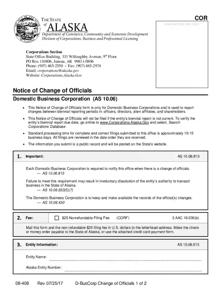 alaska change corporation form Preview on Page 1