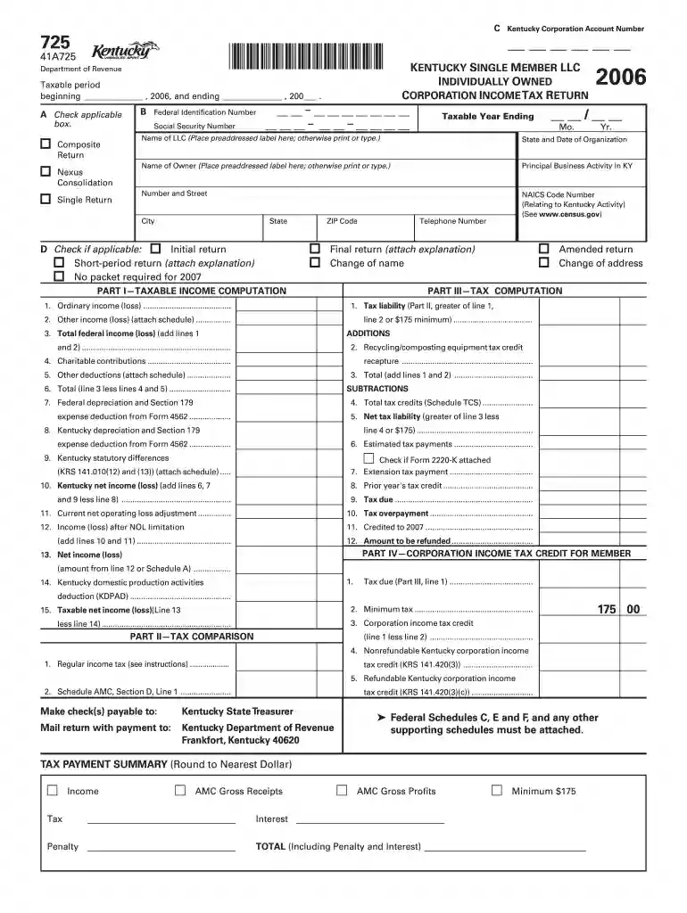 ky form 725 Preview on Page 1