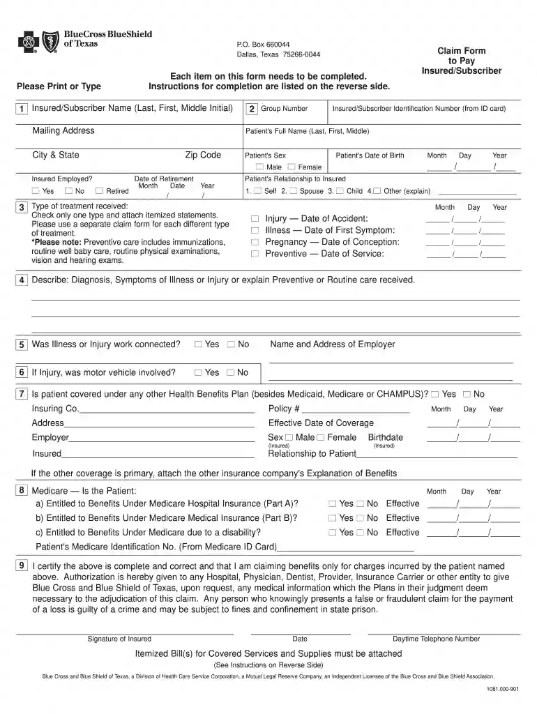 blue cross reimbursement form Preview on Page 1