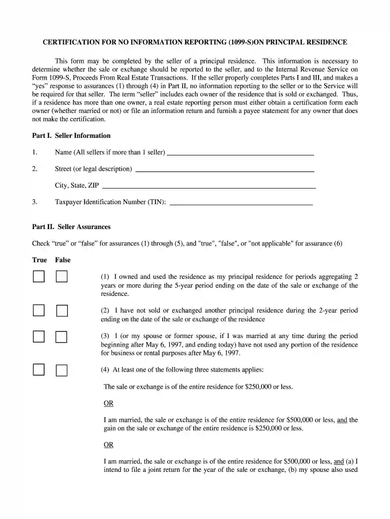 certification for no information reporting Preview on Page 1