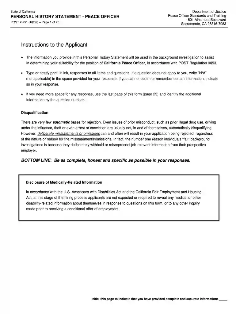 personal history statement form pdf Preview on Page 1