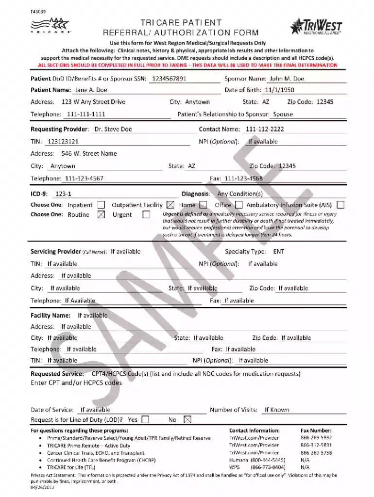 tricare referral form pdf Preview on Page 1