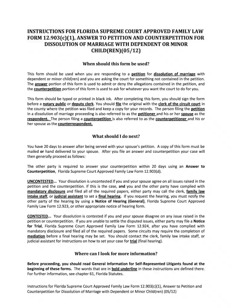 florida form answer 2012 Preview on Page 1