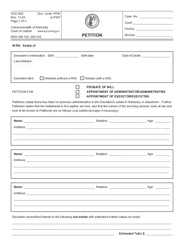 kentucky probate forms Preview on Page 1