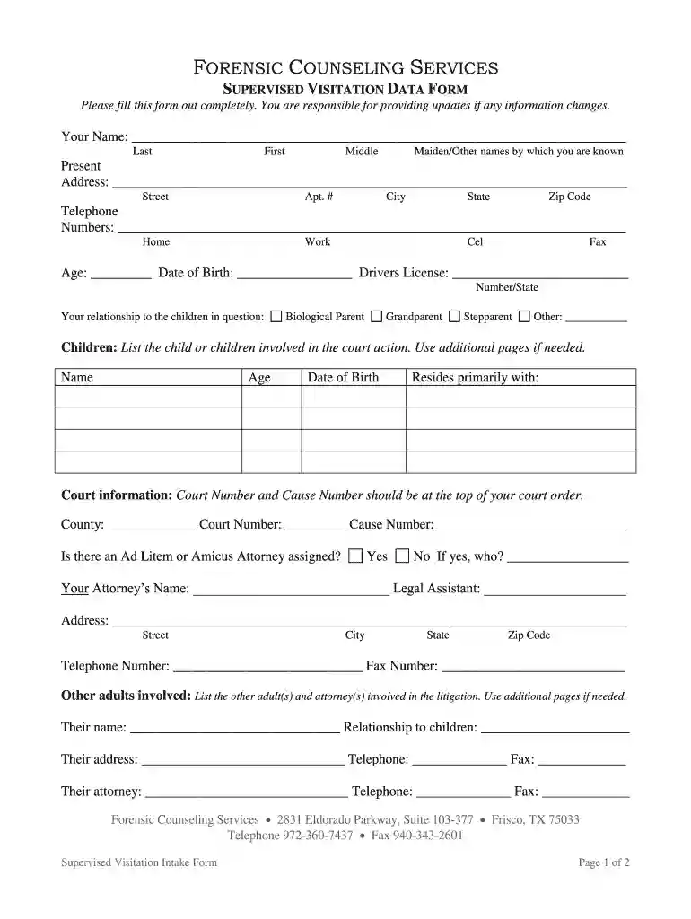 supervised visitation forms Preview on Page 1