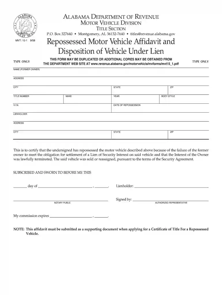 alabama repo affidavit Preview on Page 1