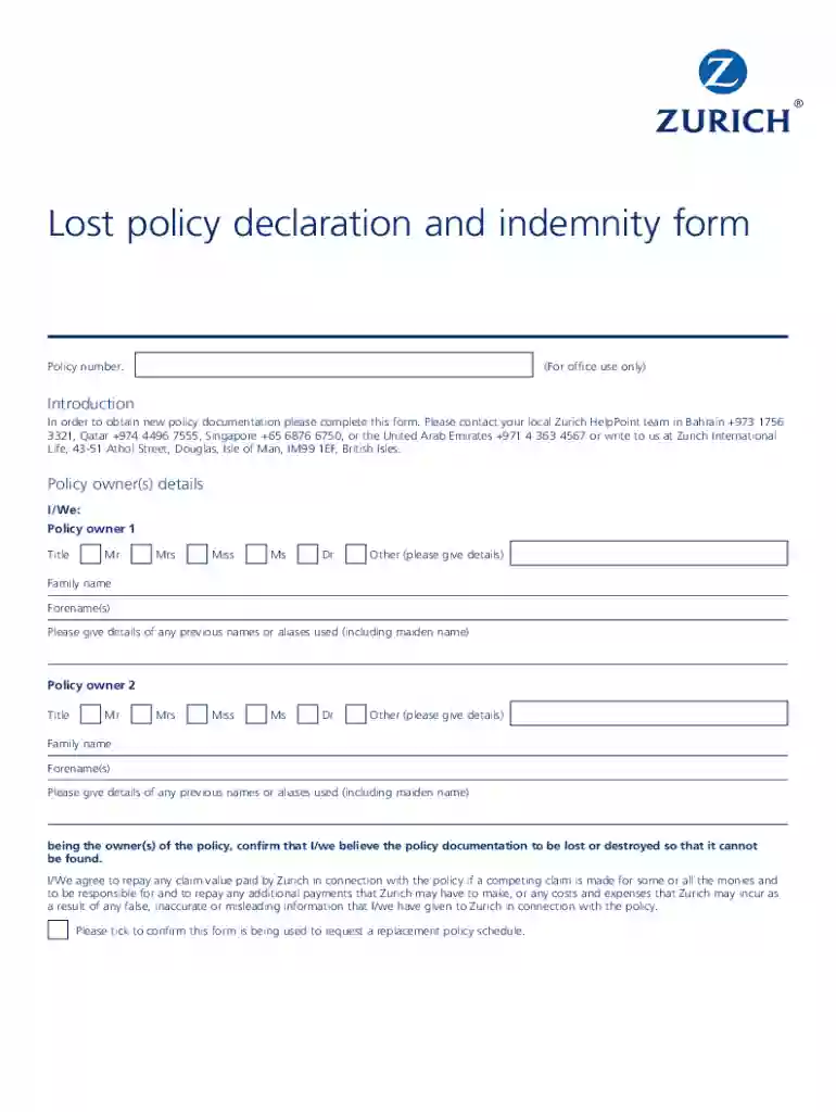 zurich insurance forms Preview on Page 1