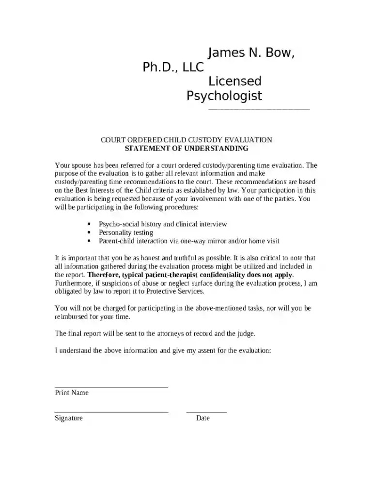 CUSTODY EVALUATIONS - Dr James Bow Preview on Page 1