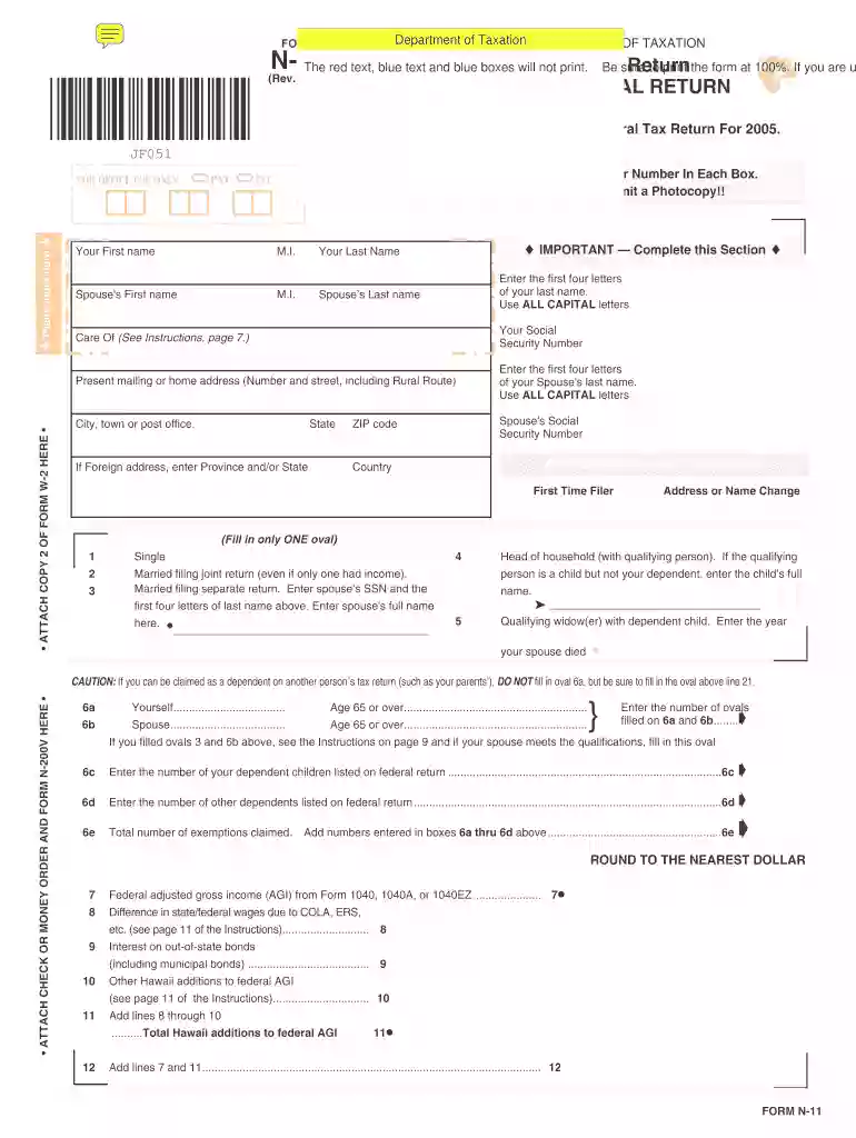 hawaii 2005 form n 11 Preview on Page 1
