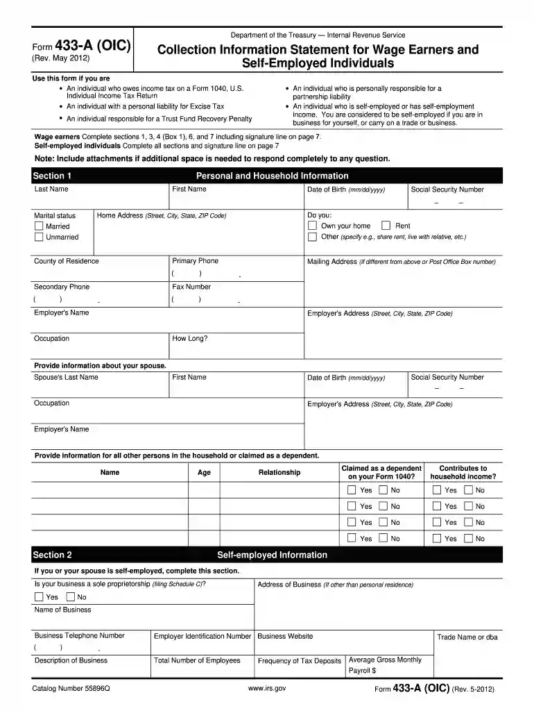 433a fillable form 2012 Preview on Page 1