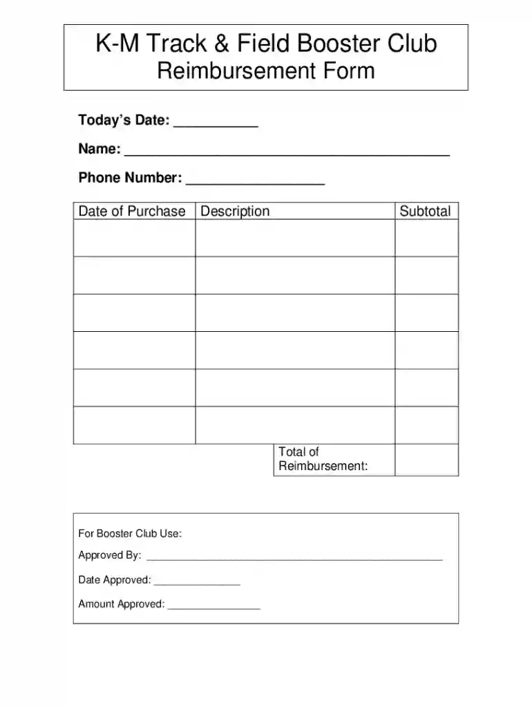 Booster Club - Reimbursement Form doc Preview on Page 1