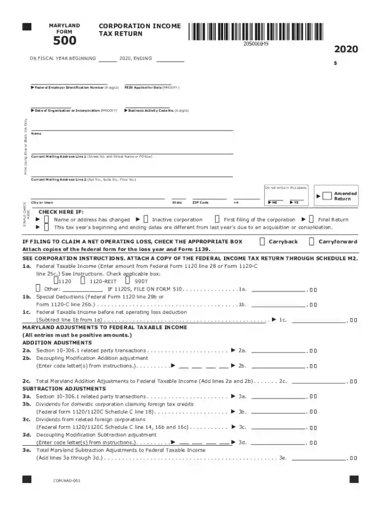 2020 md form 500 Preview on Page 1