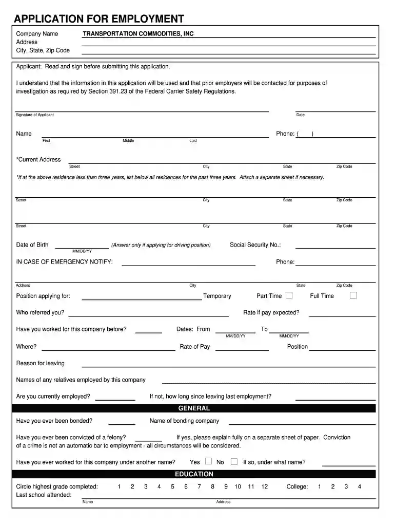 auto mechanic job application form Preview on Page 1