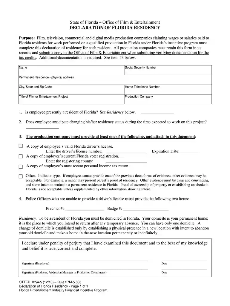 otted residency form template Preview on Page 1